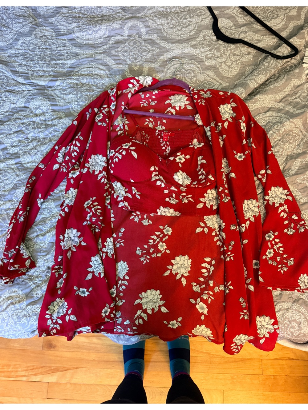 Guess Red Floral Layered Blouse and Camisole Set